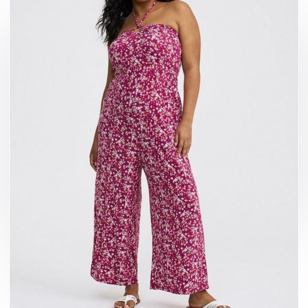 Torrid Pink & White Floral Knit O-Ring Halter Jumpsuit size 2X NWT
